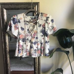 Kimchi Blue floral lace up cop top